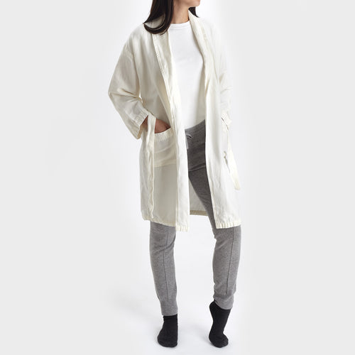 Antero bathrobe, white, 55% cotton & 45% linen