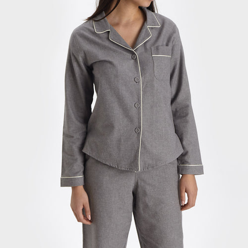 Arove pyjama, stone grey & natural white, 100% organic cotton