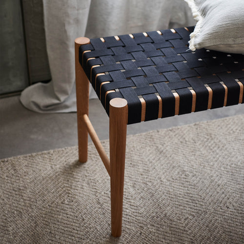 Stool Zenica Natural Oiled Oak & Black, Oak wood & 100% Cotton canvas | URBANARA Small Furniture