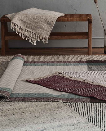 Bapeu rug, light grey & teal & bordeaux red, 100% cotton