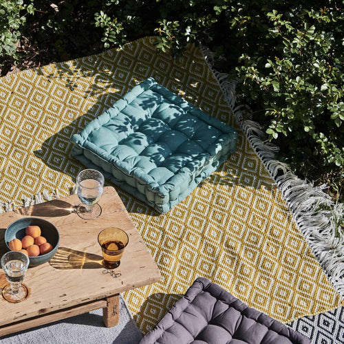 Barota Outdoor Rug in bright mustard & white | Home & Living inspiration | URBANARA