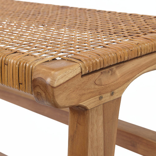 Bakaru Rattan Bench natural, 100% rattan & 100% teak wood | URBANARA small furniture