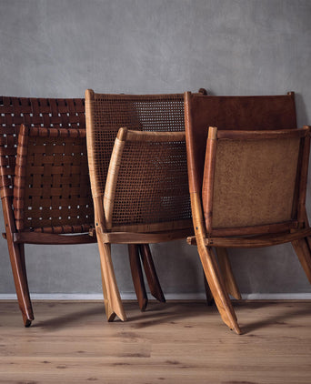 Kamaru chair, cognac, 100% leather & 100% teak wood