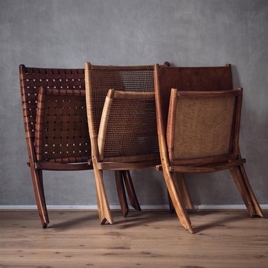 Kamaru chair, cognac, 100% leather & 100% teak wood