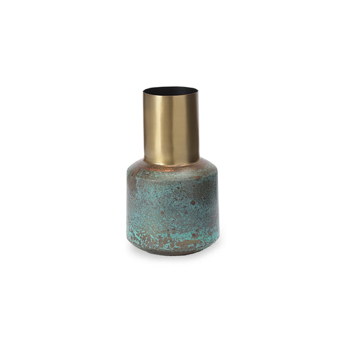 Dapoli Vase brass & turquoise, 100% metal