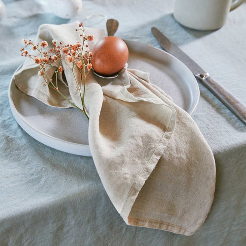 Table Cloth Miral Sage green, 100% Linen | URBANARA Napkins