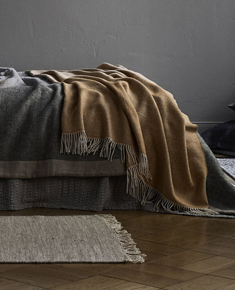 Alanga blanket, mustard & off-white, 100% baby alpaca wool