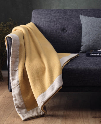 Fyn Wool Blanket mustard & natural, 100% new wool & 100% linen