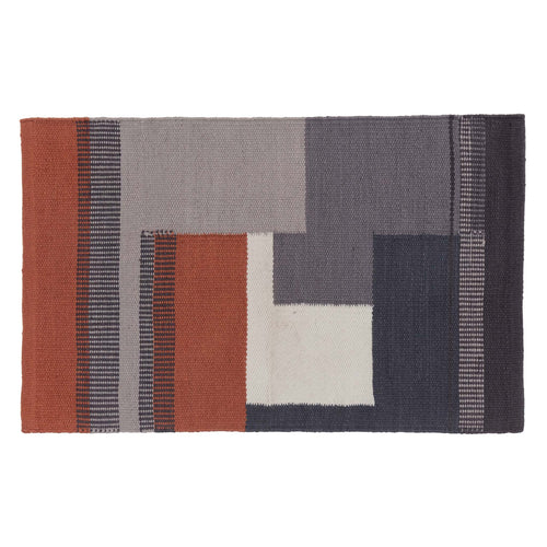 Indari Doormat dark grey blue & pigeon blue & terracotta, 100% pet