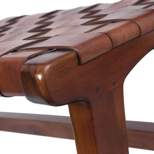 Kamaru bench in cognac, 100% leather & 100% teak wood |Find the perfect small furniture