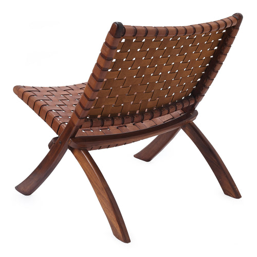 Kamaru chair, cognac, 100% leather & 100% teak wood | URBANARA small furniture
