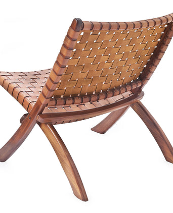 Kamaru Leather Chair light cognac, leather & 100% teak wood