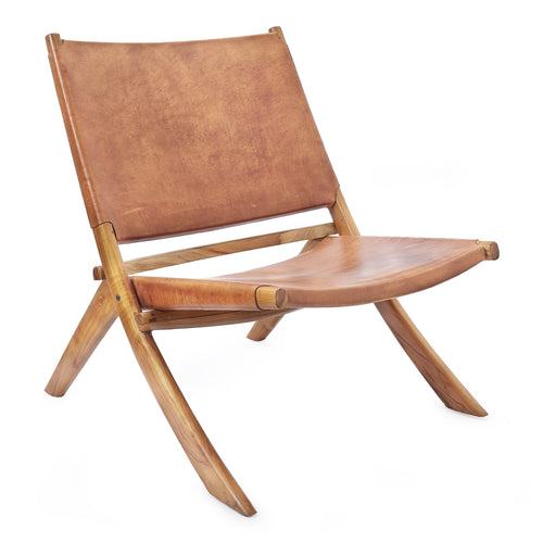Kamaru Leather Chair light cognac, 100% leather & 100% teak wood