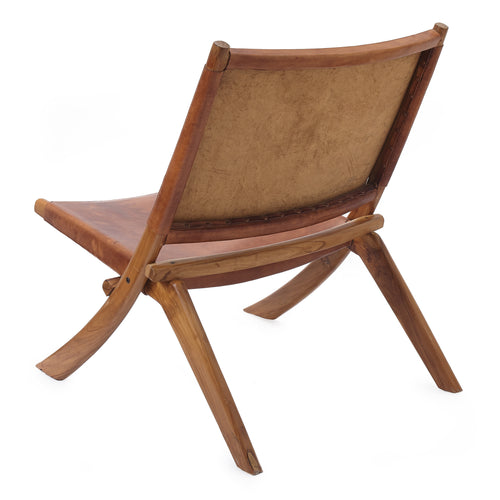 Kamaru chair, cognac, 100% leather & 100% teak wood | URBANARA small furniture