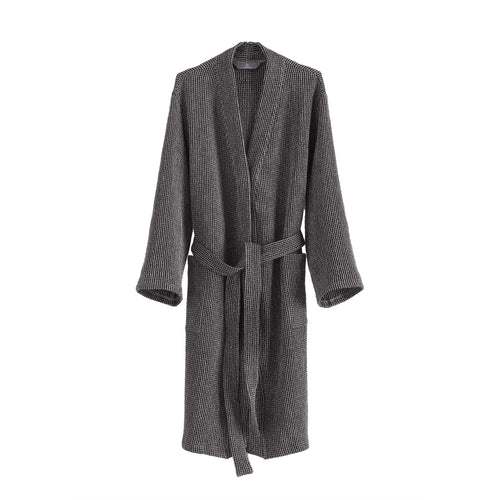 Kotra Bathrobe black & beige, 50% linen & 50% cotton