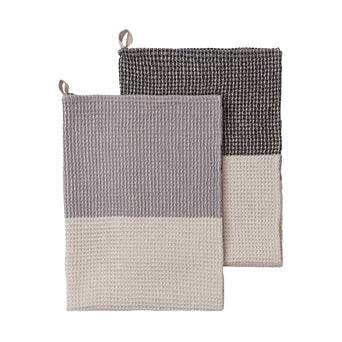 Kotra Tira Tea Towel Set [Grey/Natural/Black]