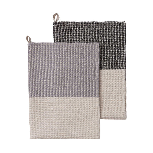 Kotra Tira Tea Towel Set [Grey/Natural/Black]
