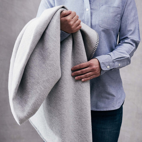 Laussa Blanket light grey melange & charcoal, 100% organic cotton | URBANARA cotton blankets