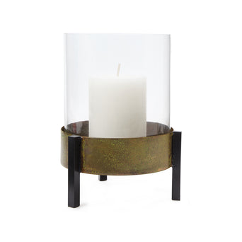 Ozar Windlight Candle Holder brass & mustard & black, 100% glass & 100% metal