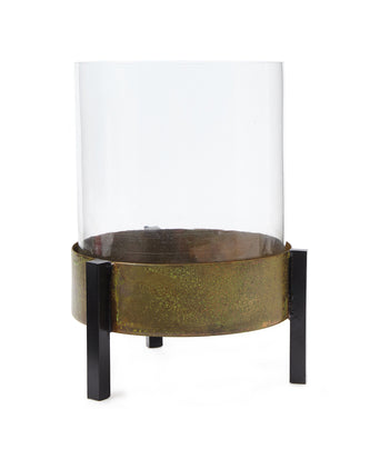 Ozar Windlight Candle Holder brass & mustard & black, 100% glass & 100% metal