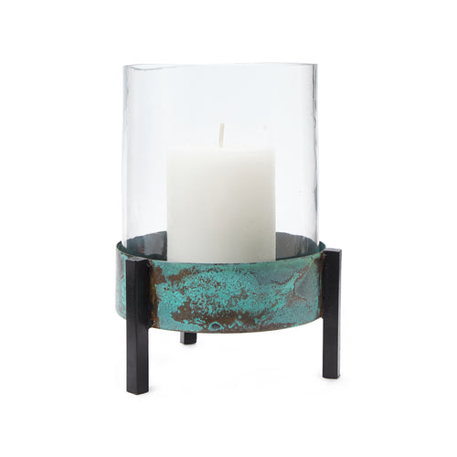 Ozar Windlight Candle Holder turquoise & black, 100% glass & 100% metal