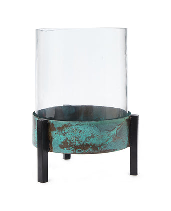 Ozar Windlight Candle Holder turquoise & black, 100% glass & 100% metal