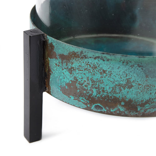 Ozar Windlight Candle Holder turquoise & black, 100% glass & 100% metal | URBANARA candles & scents