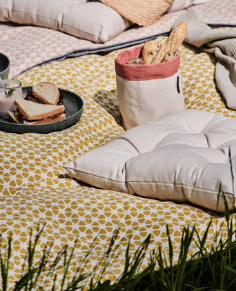 Saldanha Picnic Blanket mustard & natural & brown, 75% cotton & 25% linen
