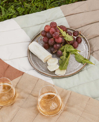 Picnic Blanket Nandara Blue fog & Green grey & Natural white, 100% Cotton canvas | URBANARA Doormats