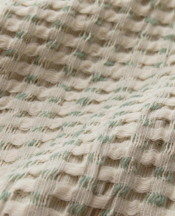 Quinta Wool-Cotton Bedspread [Off-white & Dark sage]