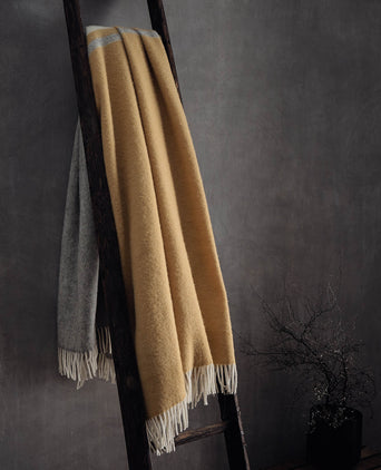 Salakas wool blanket mustard & cream, 100% new wool