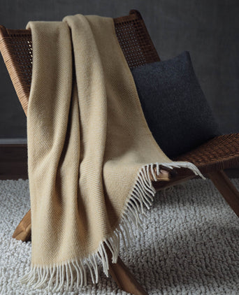 Salantai Wool Blanket mustard & cream, 100% new wool