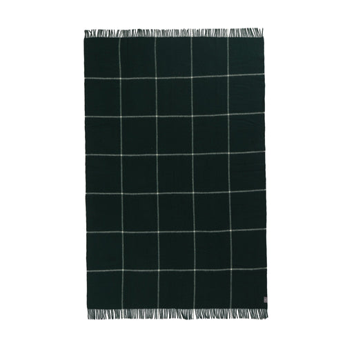 Saldus Wool Blanket dark green & cream, 100% new wool | URBANARA wool blankets