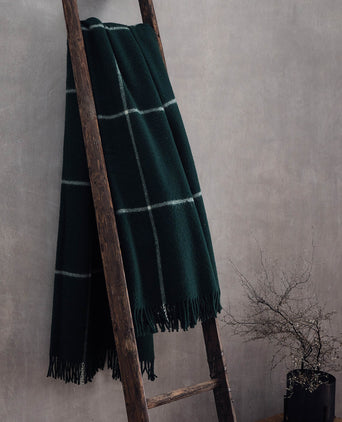 Saldus Wool Blanket dark green & cream, 100% new wool