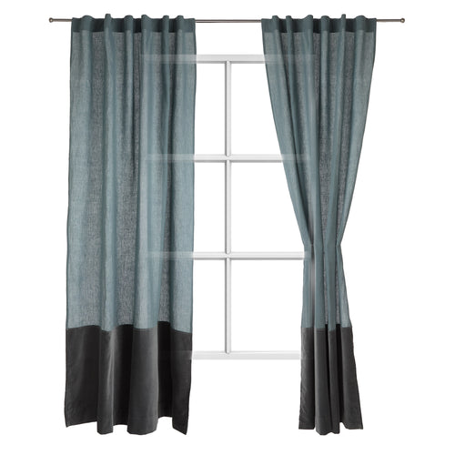 Saveli Curtain Set light green grey & green grey, 100% linen