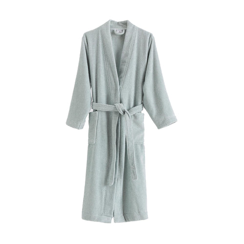 Ventosa Organic Cotton Bathrobe light grey green & white, 100% organic cotton