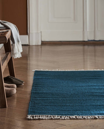 Manu rug, teal, 50% new wool & 50% cotton