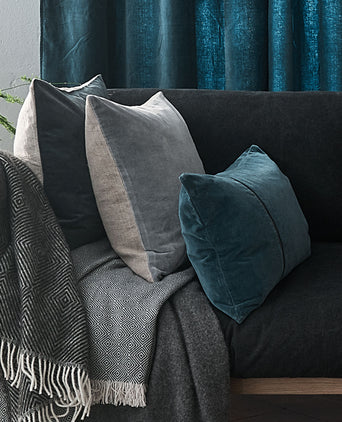 Amreli cushion, teal & natural, 100% cotton & 100% linen