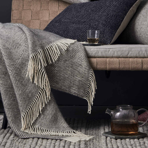 Gotland Wool Blanket grey & cream, 100% new wool | High quality homewares